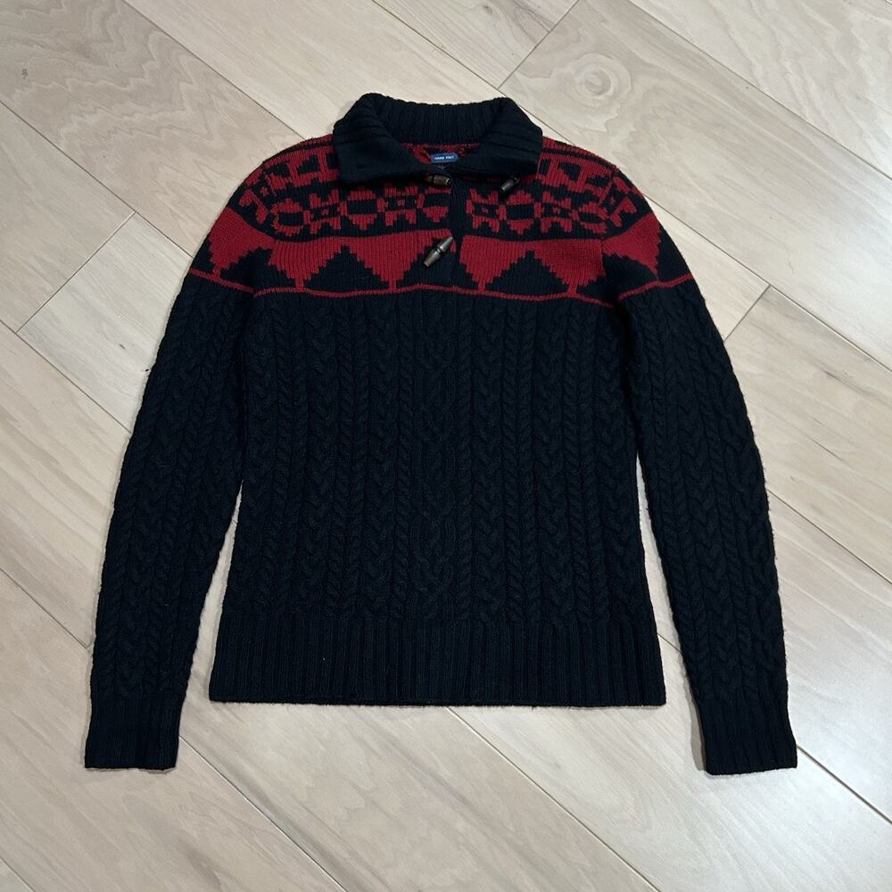 Ralph Lauren Wool Cable Knit Sweater Shawl Collar Aztec *Hole Women’s Medium